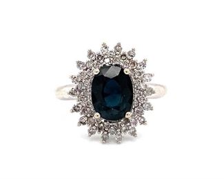 Appraised USD7800 2 Ct Sapphire and 1 CTW Diamond Ring