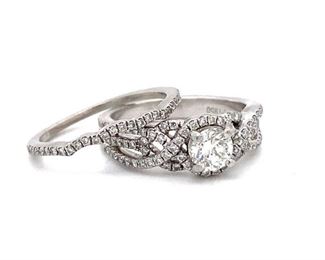 Appraised USD8500 1pt5 TCW Diamond and Platinum Bridal Ring Set