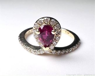 Gorgeous 14kt Synthetic Ruby and Diamond Ring
