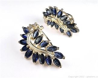 Stunning Sapphire and Diamond Earrings 14kt Yellow Gold