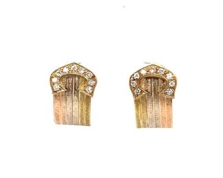 USD2700 Appraised 18K Rose Gold 18K Yellow Gold and 18K White Gold Stud Pair of Earrings