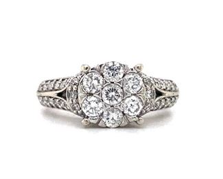 USD2900 Appraised 14K White Gold Cluster Engagement Ring