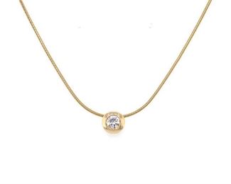 USD4200 Appraised 14K Yellow Gold Solitaire Pendant Stamped ITALY Including 16inch Chain