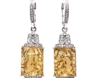 USD4680 Appraised 21 Carat Quartz and pt54 TCW Diamond 14k Earrings