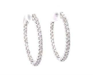 USD5400 Appraised 1pt65 TCW Diamond 14K Hoop Earrings