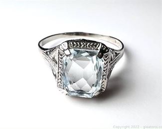Vintage 14kt Aquamarine Filigree Ring
