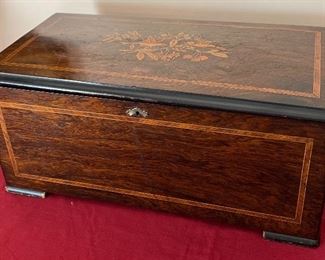 19th century Swiss inlaid Rosewood cylinder music box with bells and drum