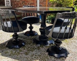 Kessler MCM table with 4 cast aluminum chairs and base
