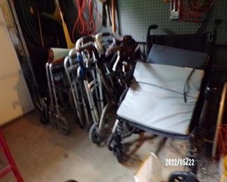3 wheelchairs & walkers