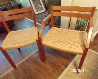 2 of 6 mid-century Danish Modern teak chairs that go with dining table
