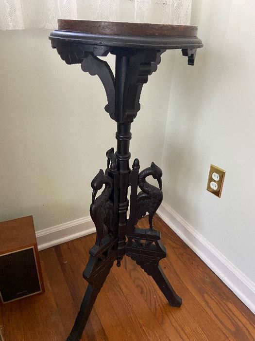 Carved marble top fern stand with birds 