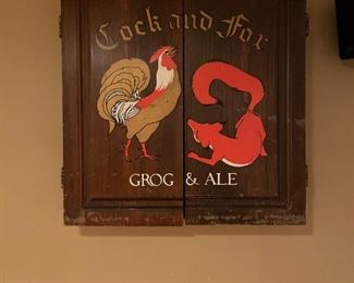 Cock and Fox Grog and Ale Vintage Dart Pub Cabinet
