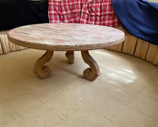 Vintage pink Italian marble and wood coffee table