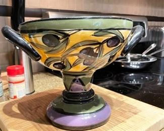 Olive Themed Bowl on Pedestal