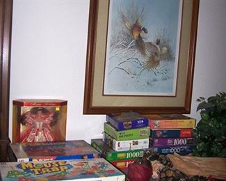 H. Moeller (143/600)  pheasant print, board games, Holiday Barbie, puzzles, black Mammy doll, etc... 
