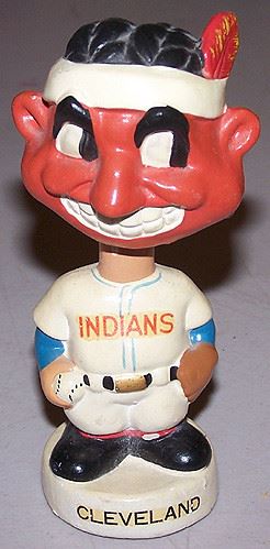 Hard to find 1950's/'60's Cleveland Indians Chief Wahoo w/baseball  4 3/4 inch dashboard nodder