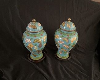 Cloisonné covered jars 