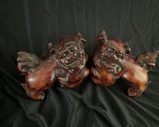 Vintage carved dragon dogs 