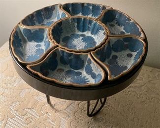 Vintage blue peony and lacquer lazy Susan 