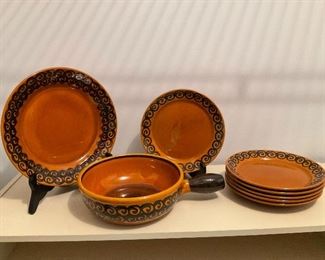 Vintage fondue set.  Large plate and 6 small plates