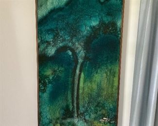 Large Batik Print in teak frame.  Thailand