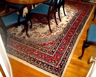 103 in. by 80 in. Kirman hand knotted, tightly woven, luxurious  wool rug in excellent condition.