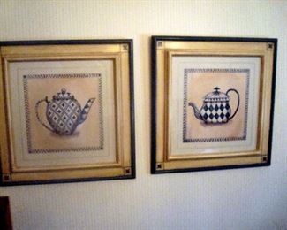 Pair framed teapot prints.