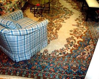 194in. by 123in. Kirman oriental hand knotted, tightly woven, luxurious wool carpet in excellent condition.