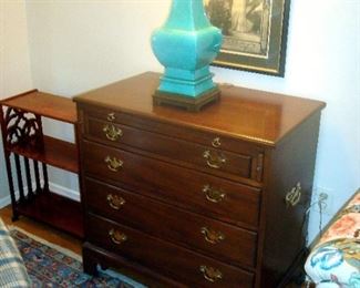 Vintage Cherry Kittinger Campaign chest and small cherry shelf.