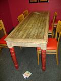 1800s primitive work table or farm table; original painted finish, turned legs; possibly a fabric cutting table