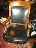 vintage oak/black leather office chair