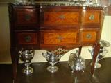 marble top over veneer French buffet table with gold ormalu