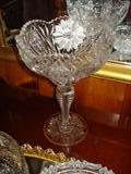 Massive early 1900s cut-glass pedastal vase, excellent condition.