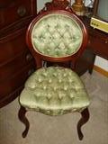 Graceful mahoganey Victorian padded parlor chair, hand-carved in the Rocco style, reminiscent of Meeks.