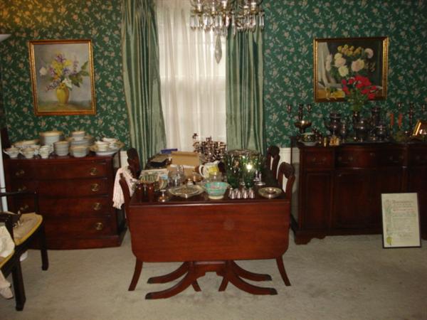 Duncan Phyfe server, buffet, dining room table (w/leaves), & chairs.