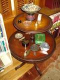 leather-top 2 tier table, coaster sets