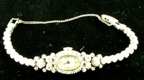 Ladies 14K white gold Hamilton w/ 2 carats of diamonds on bracelet-band
