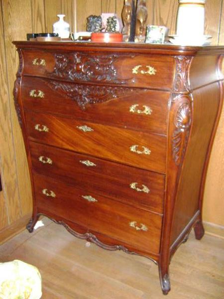 1920s Bombe french Louis XIV style chest, ribbon mahoganey; another awesome piece.