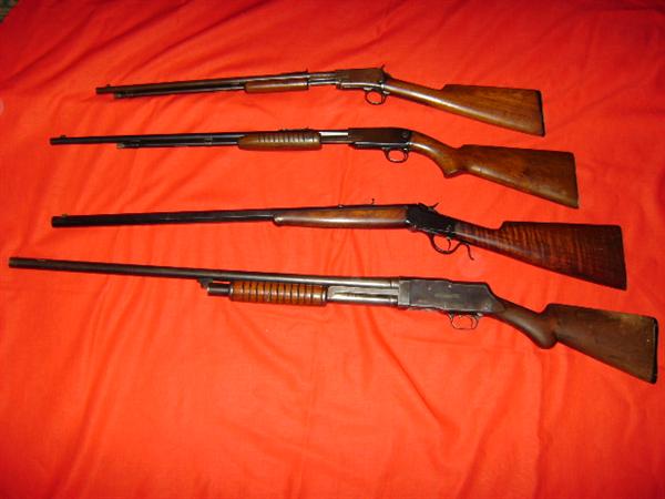 Winchester 1906 22 rifle (4 digit serial #), Winchester Model 61 22, Winchester 1885 low wall single shot 22 (very rare), Stevens 12 gauge
