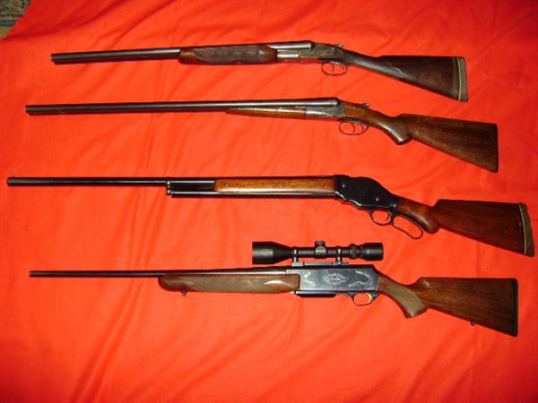 Hunter Arms LC Smith 3E 12 gauge (kept by family), Fox Sterlingworth 12 gauge, Winchester 1901 10 gauge (lever action, rare), Browning Safari 300 win mag with scope ( a beauty! )