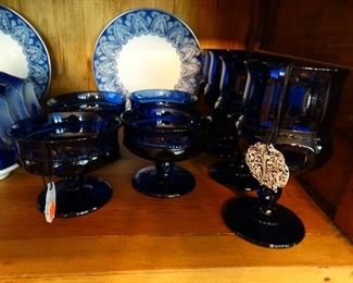Kings Crown Cobalt Blue sherbets and goblets