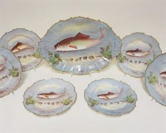 1005	7 PIECE HAND PAINTED FISH SET, 16 IN PLATTER & 6-9 IN PLATES
