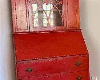 Vintage Asian-Inspired Red Hutch/Secretary Desk With 3 Drawers
Lot #: 1