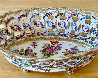 19th C. French Reticulated Hand-Painted Porcelain Basket With Blue Double Sword Mark
Lot #: 3