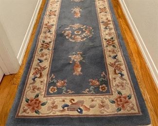 Vintage Chinese Blue Handwoven Wool Runner And Matching Area Rug With Floral Motif, 2 PCS.
Lot #: 9