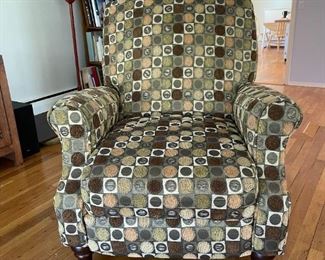 Lane Furniture Recliner Upholstered In Brown & Green Fabric Featuring A Circular Pattern
Lot #: 36