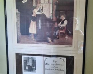 NORMAN ROCKWELL ~ THE MARRIAGE CONTRACT THE PICTURE IS 21" X 23" BUT THE FRAME IS LARGE WITH THE CERTIFICATE OF AUTHENTICITY INCLUDED IN THE FRAME.