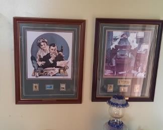 NORMAN ROCKWELL PRINTS FRAMED WITH STAMPS AND PAPERS OF AUTHENTICITY