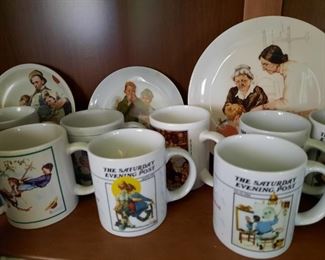 NORMAN ROCKWELL MUGS AND PLATES IN VARIOUS SIZES