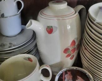 STARWBERY SHORTCAKE DISHES, NORMAN ROCKWELL SMALL PLATES, OTHER CUPS AND SAUCERS